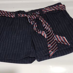 American Eagle Outfitters Dark Blue Pinstriped Shorts with Multicolor Belt